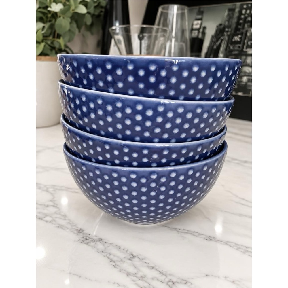 Design House Stockholm Blond Cobalt Blue Dot Soup Bowls Set of 4 Sweden Vintage